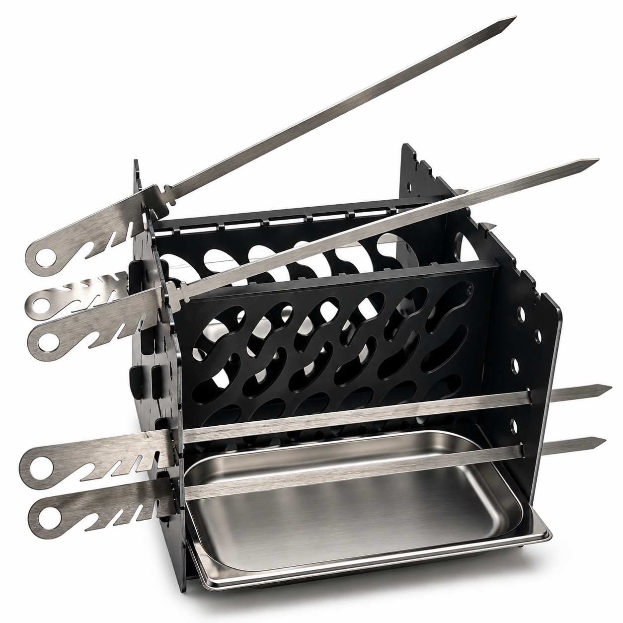 Glutwerk Rhön Seitengrill – Schaschlikgrill mit 6 Spießen & 2 Edelstahlschalen