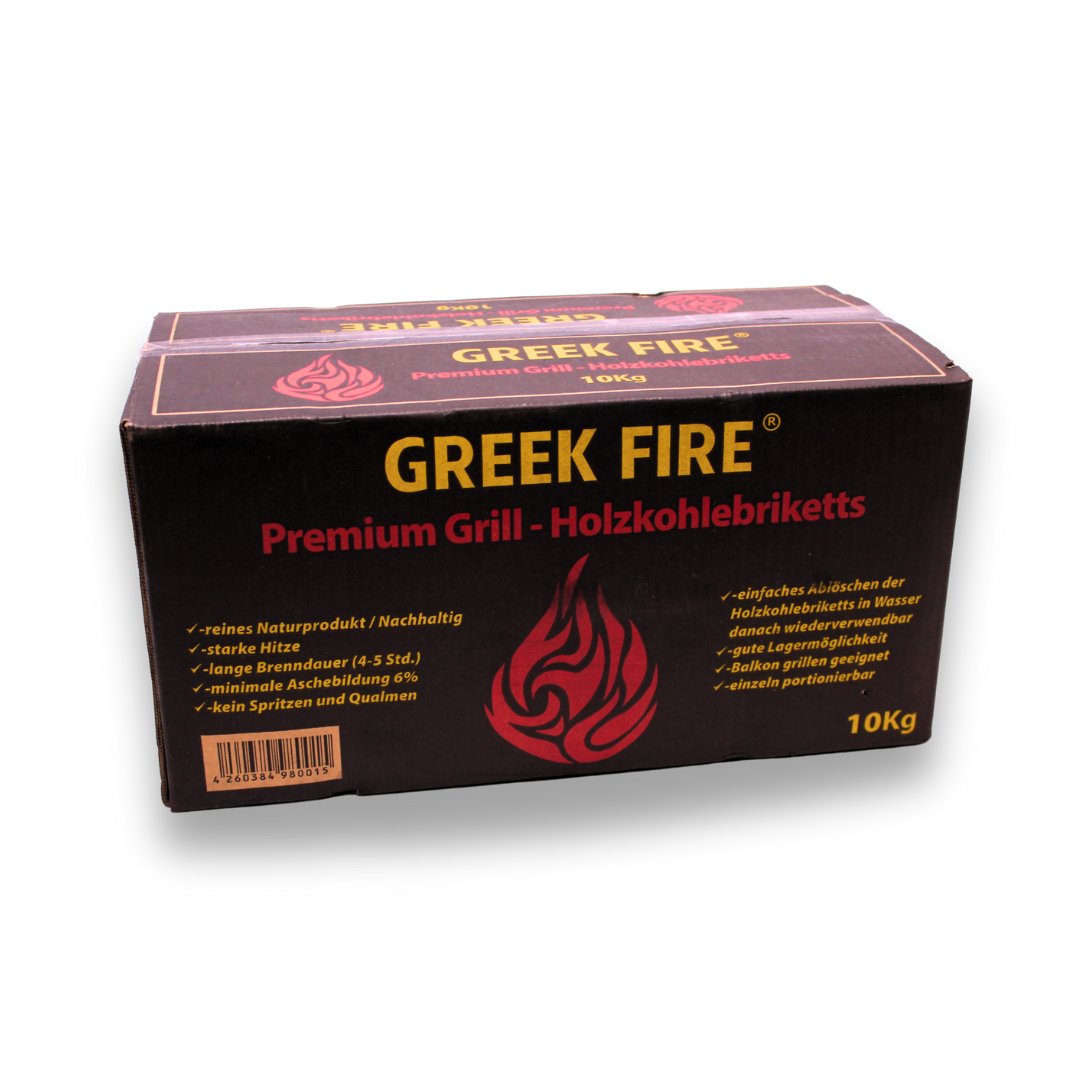 GREEK FIRE Premium Grill-Holzkohlebriketts