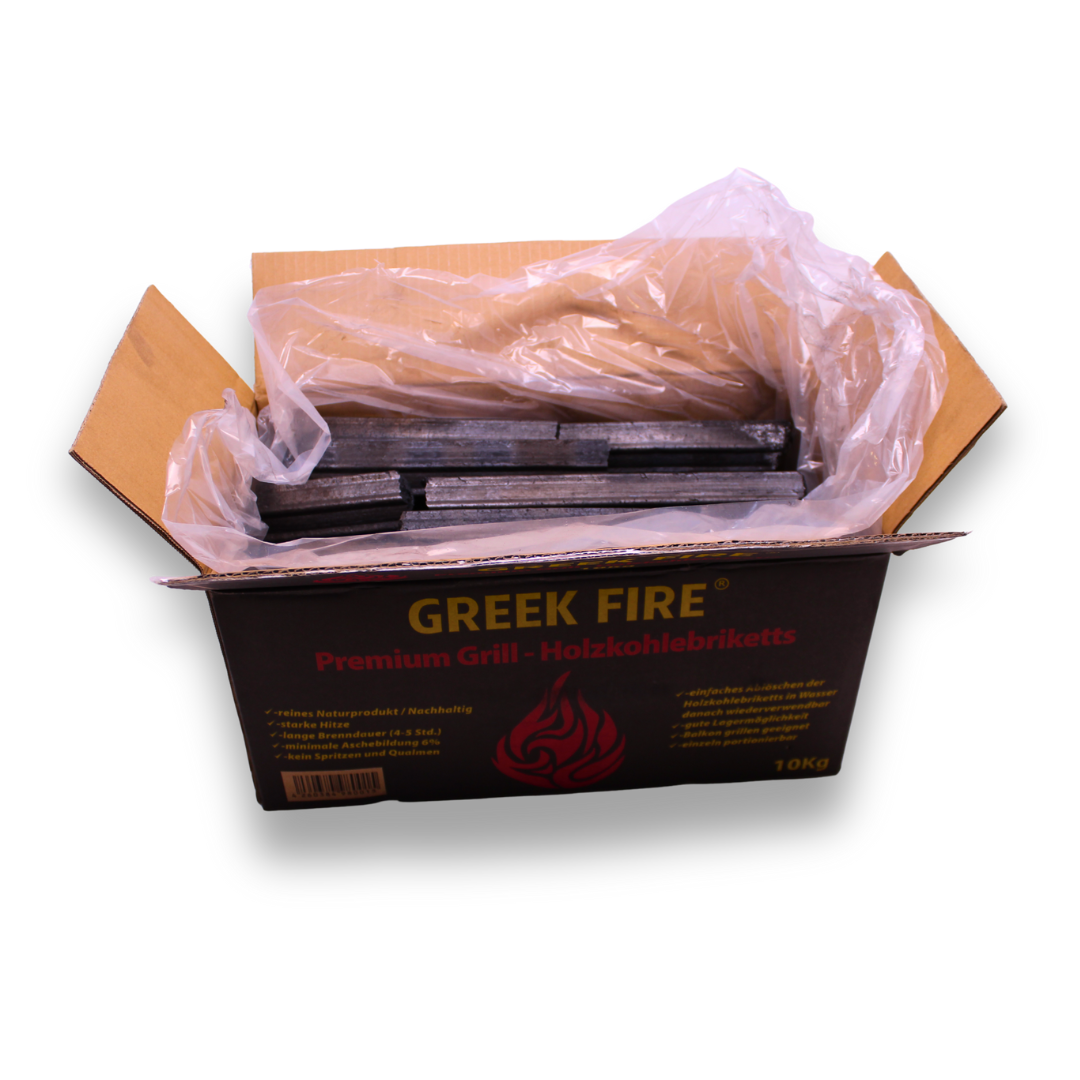 GREEK FIRE Premium Grill-Holzkohlebriketts